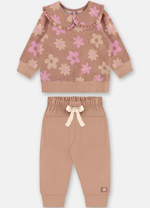 Up Baby - Conjunto Floral para Bebê Menina Marrom - UP BABY