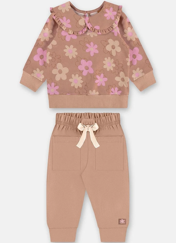 Up Baby - Conjunto Floral para Bebê Menina Marrom