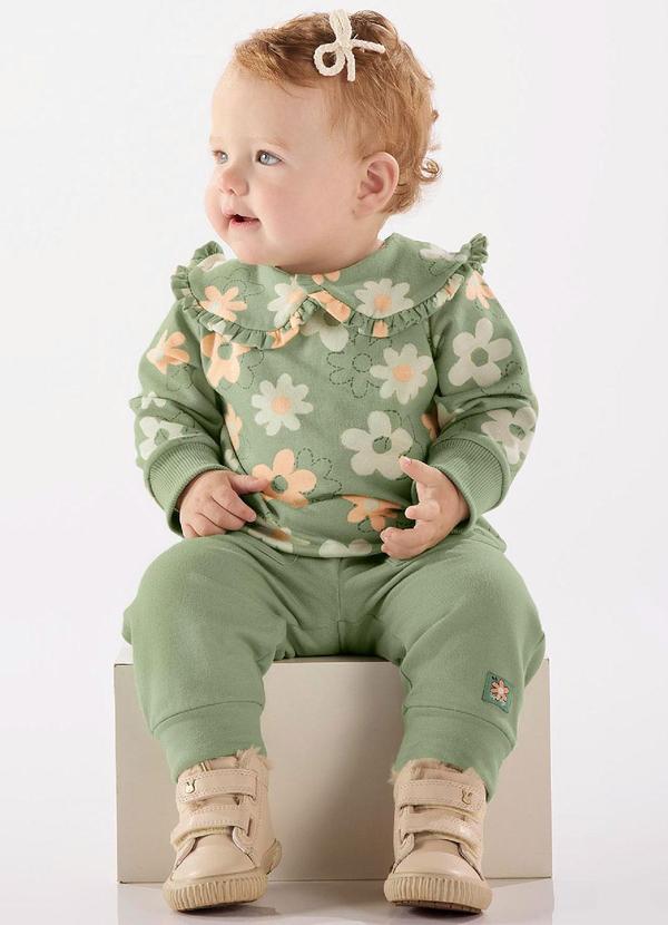 Up Baby - Conjunto Floral para Bebê Menina Verde