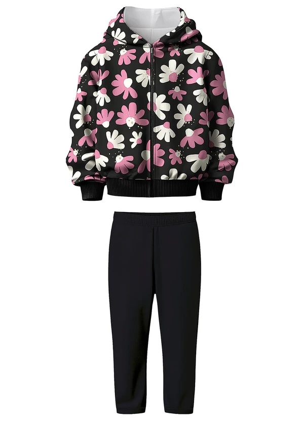 Malwee Kids - Conjunto Floral Preto Absoluto