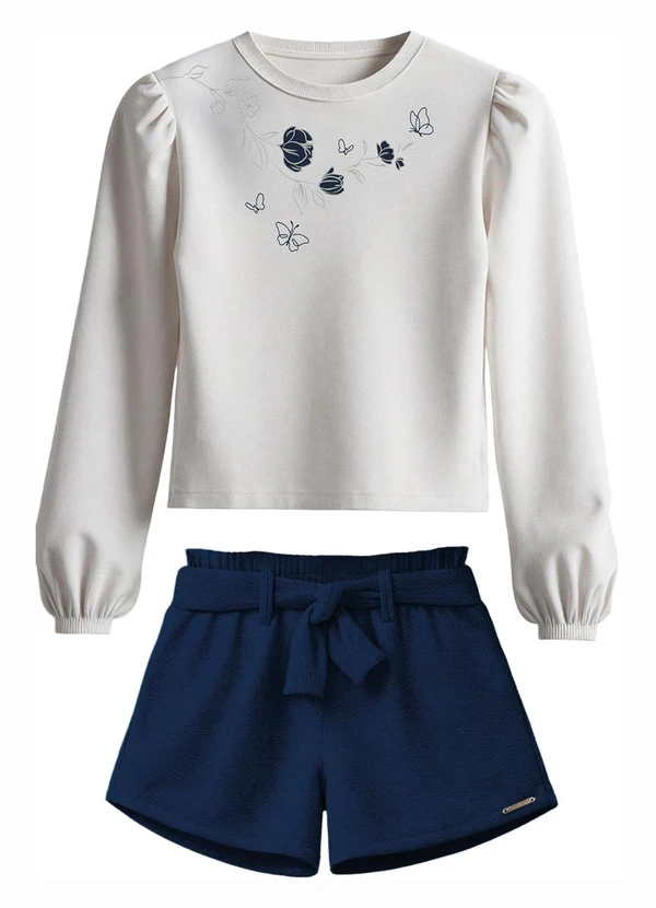 Carinhoso - Conjunto Flores & Borboletas com Bordado Branco