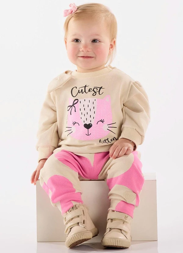 Up Baby - Conjunto Gatinho Bebê Menina Bege