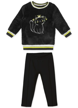 Marisol - Conjunto Gatinho Longo Peluciado Preto - MARISOL