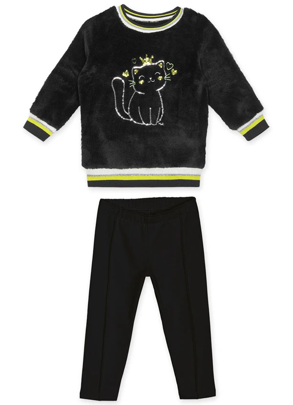 Marisol - Conjunto Gatinho Longo Peluciado Preto