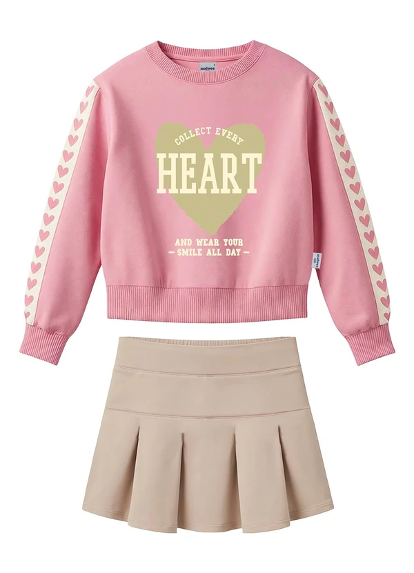 Malwee Kids - Conjunto Heart em Moletinho Rosa Claro