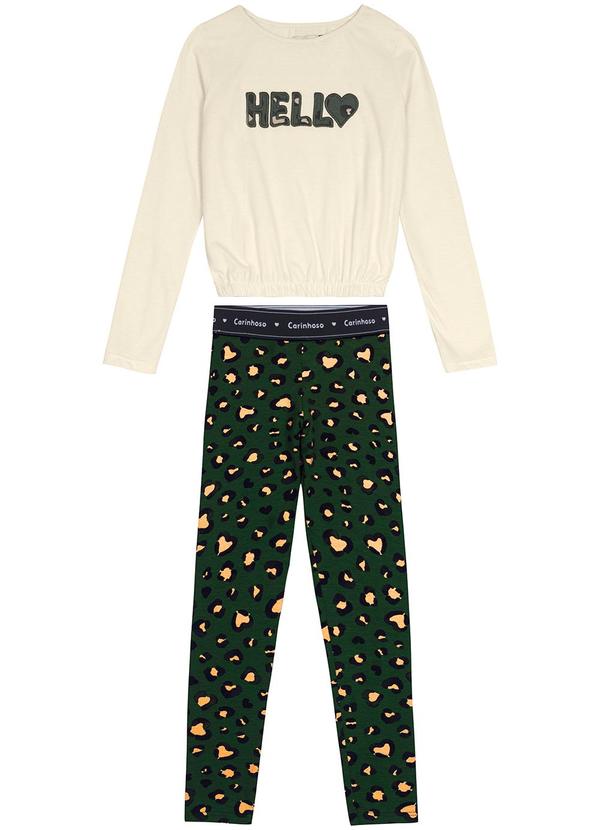 Carinhoso - Conjunto Hello Bordado Menina Bege