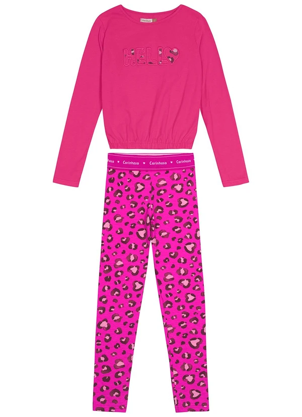 Carinhoso - Conjunto Hello Bordado Menina Rosa