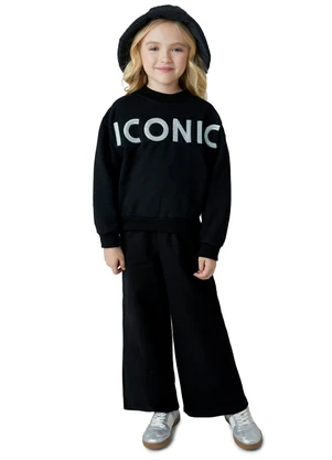 Carinhoso - Conjunto Iconic Wide Leg Menina Preto - CARINHOSO