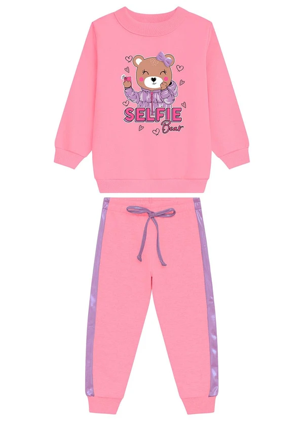 Duduka - Conjunto Infantil Blusa Calça Moletom Rosa