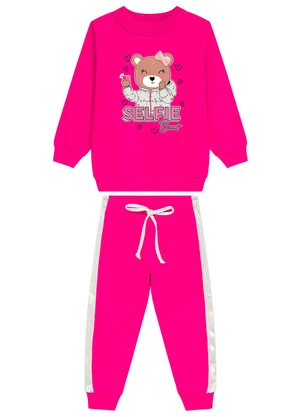 Duduka - Conjunto Infantil Blusa Calça Moletom Rosa  - DUDUKA