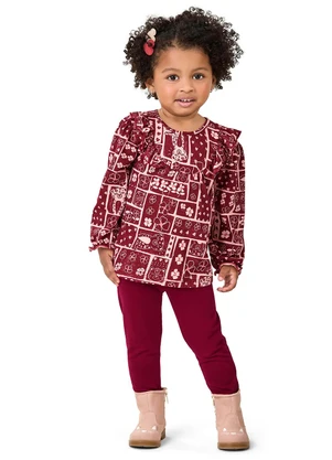 Elian - Conjunto Infantil Blusa com Babado Vermelho - ELIAN