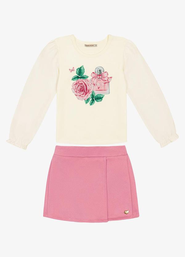 Trick Nick - Conjunto Infantil Blusa com Shorts Saia Bege