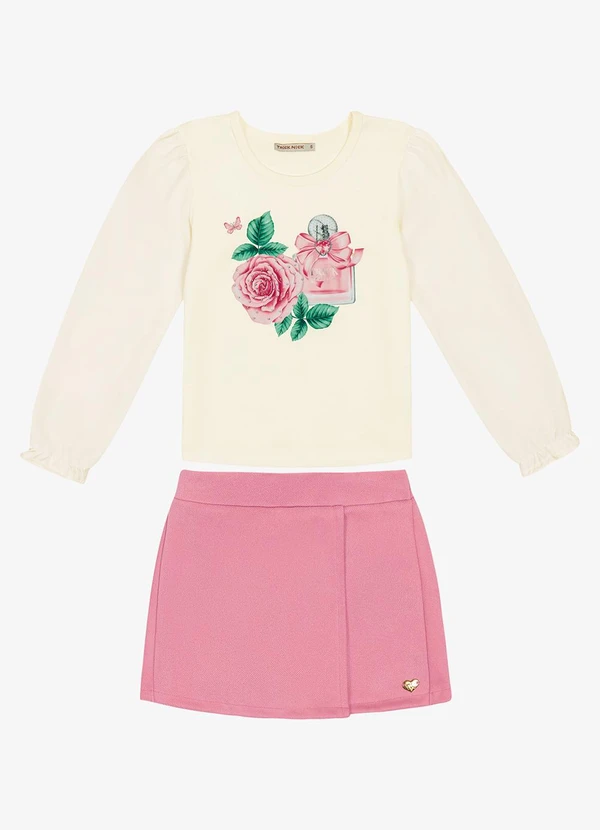 Trick Nick - Conjunto Infantil Blusa com Shorts Saia Bege