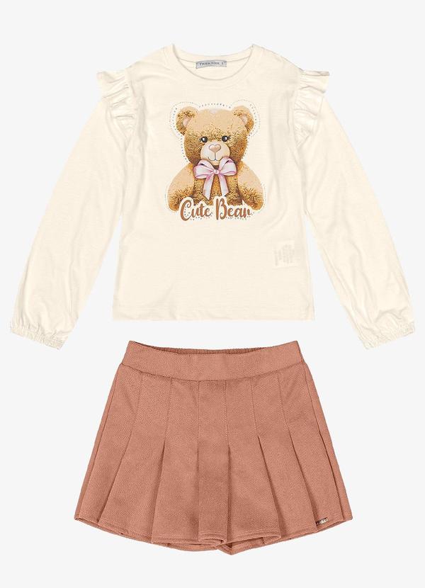 Trick Nick - Conjunto Infantil Blusa com Shorts Saia Marrom
