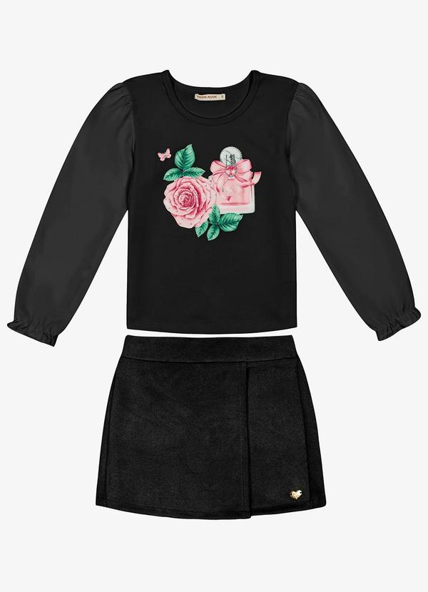 Trick Nick - Conjunto Infantil Blusa com Shorts Saia Preto