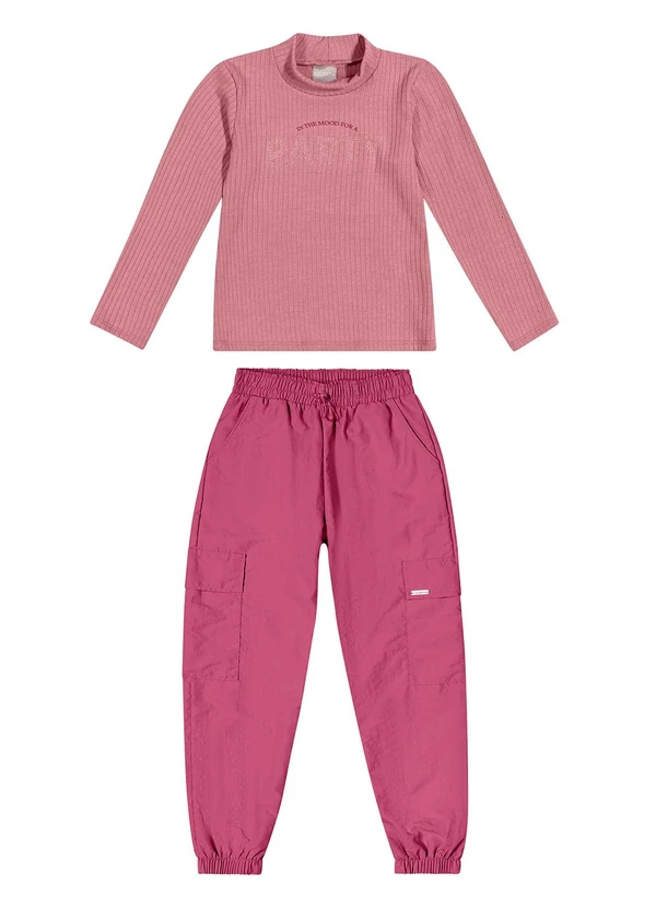 Colorittá - Conjunto Infantil Blusa e Calça Cargo Rosa 2