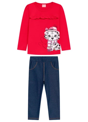 Duduka - Conjunto Infantil Blusa e Calça Jeans Rosa  - DUDUKA