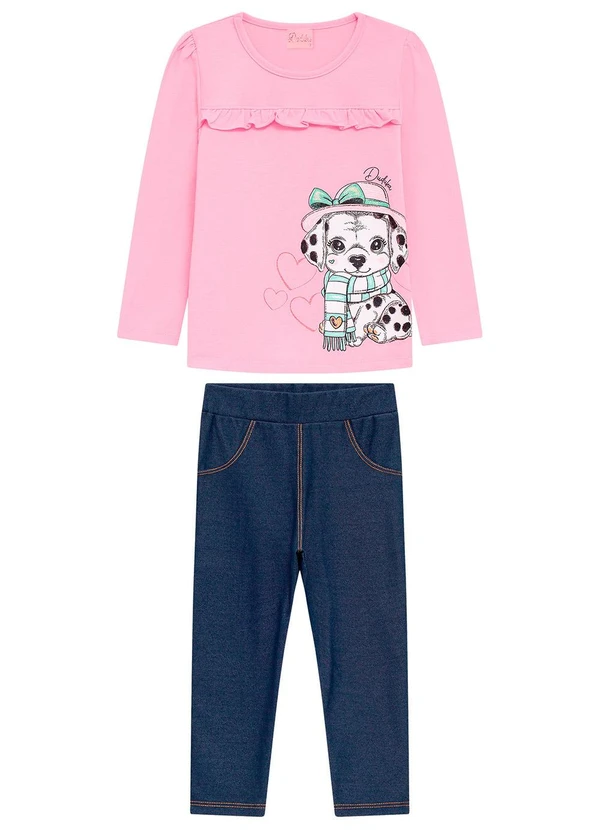 Duduka - Conjunto Infantil Blusa e Calça Jeans Rosa 