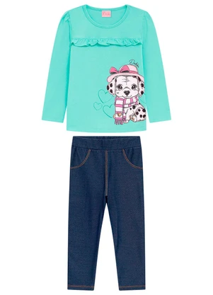 Duduka - Conjunto Infantil Blusa e Calça Jeans Verde - DUDUKA