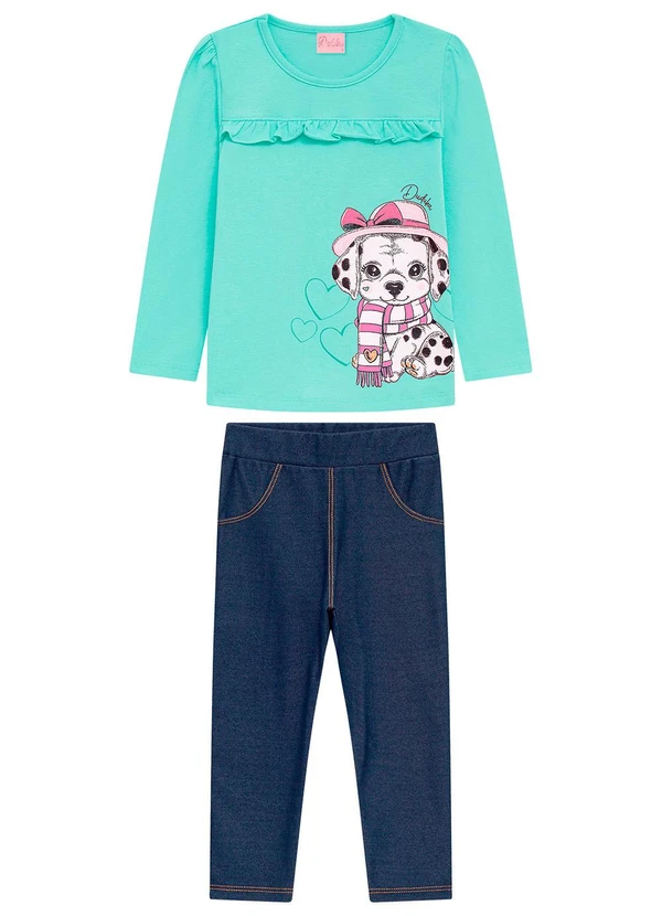 Duduka - Conjunto Infantil Blusa e Calça Jeans Verde
