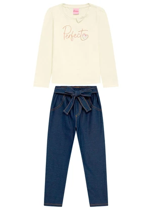 Duduka - Conjunto Infantil Blusa e Legging Jeans Bege - DUDUKA