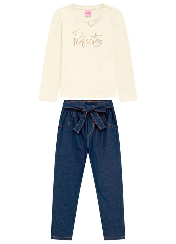 Duduka - Conjunto Infantil Blusa e Legging Jeans Bege