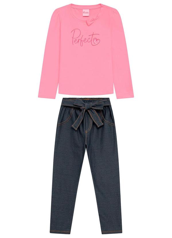 Duduka - Conjunto Infantil Blusa e Legging Jeans Rosa