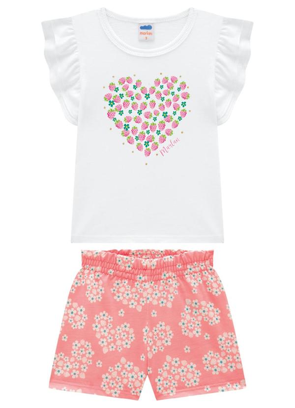 Marlan - Conjunto Infantil Blusa e Shorts Corações Branco