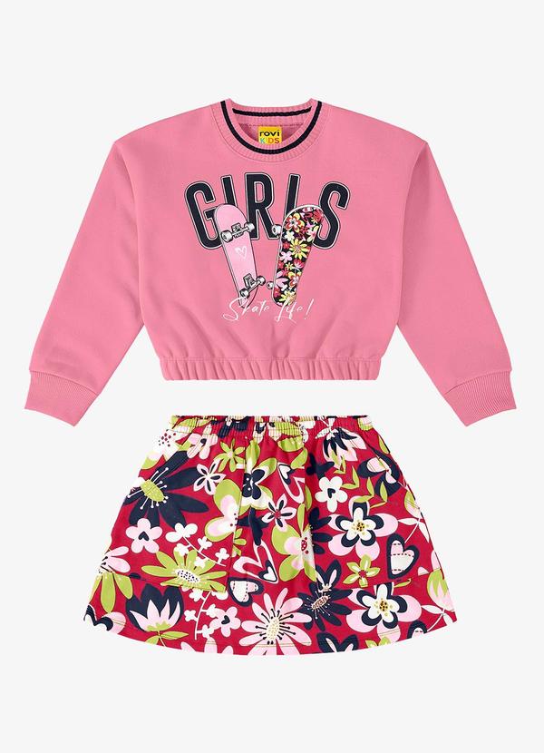 Rovi Kids - Conjunto Infantil Blusão com Saia Rosa