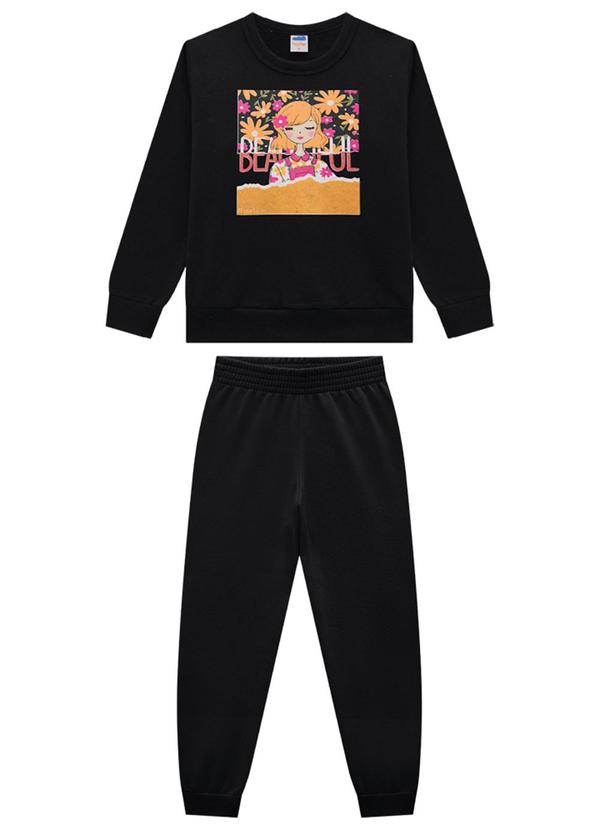 Marlan - Conjunto Infantil Blusão e Calça Moletom Preto