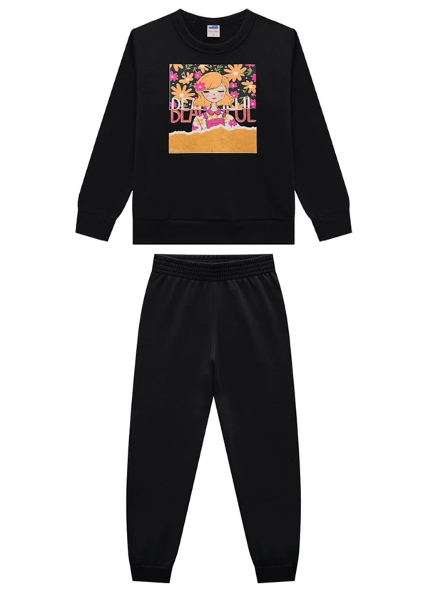 Marlan - Conjunto Infantil Blusão e Calça Moletom Preto
