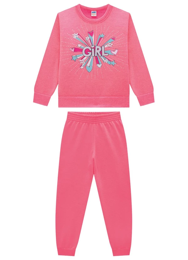 Marlan - Conjunto Infantil Blusão e Calça Moletom Rosa