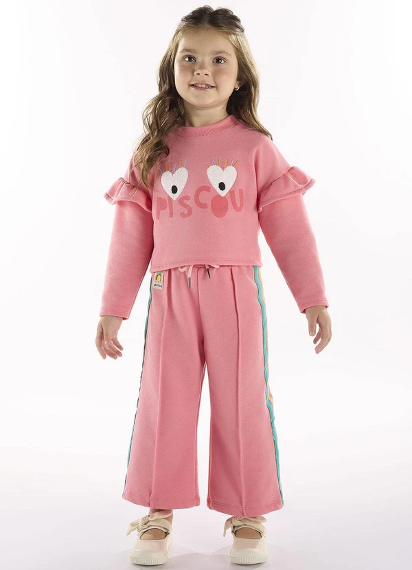 Três e Já - Conjunto Infantil Blusão e Calça Rosa