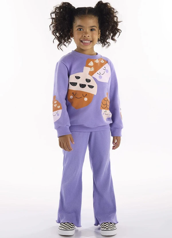 Três e Já - Conjunto Infantil Blusão e Calça Roxo