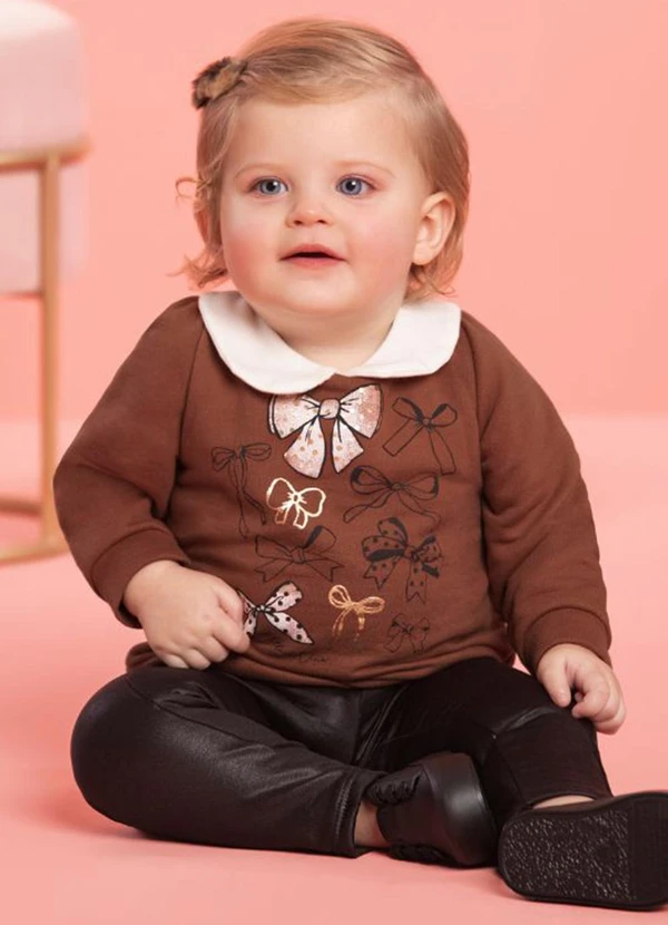 Milli e Nina - Conjunto Infantil Blusão e Legging Cirre Marrom