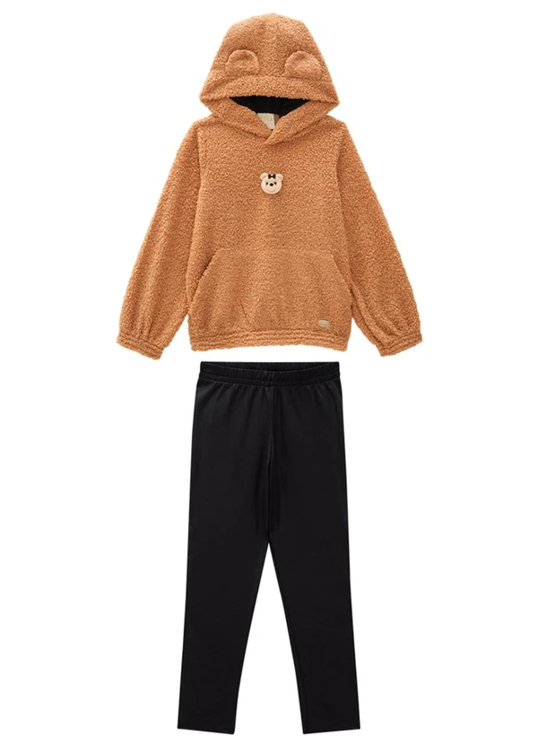 Milli e Nina - Conjunto Infantil Blusão e Legging Cirre Marrom 1