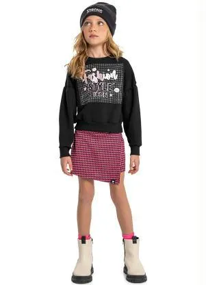 Quimby - Conjunto Infantil Blusão e Short Saia Preto - QUIMBY
