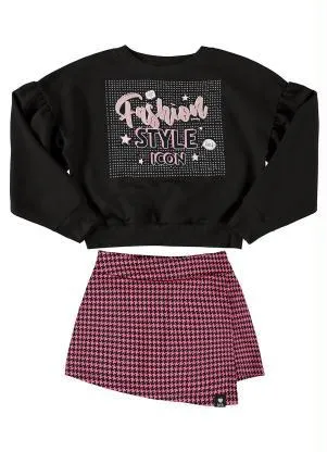 Quimby - Conjunto Infantil Blusão e Short Saia Preto - QUIMBY