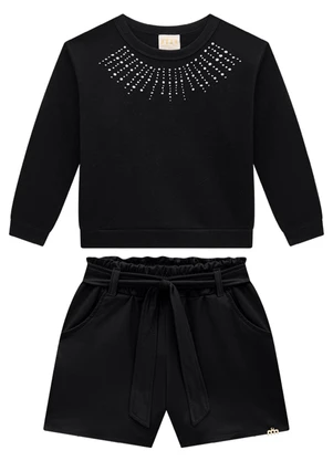 Milli e Nina - Conjunto Infantil Blusão e Shorts Cirre Preto - MILLI E NINA