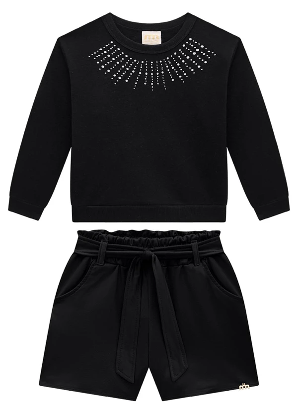 Milli e Nina - Conjunto Infantil Blusão e Shorts Cirre Preto