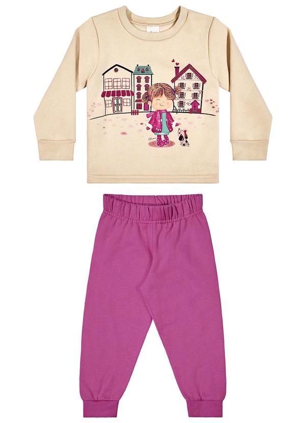 Elian - Conjunto Infantil Blusão Estampado e Calça Bege