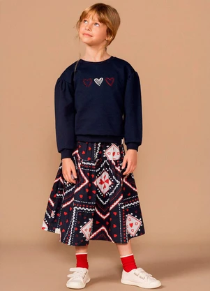 Bugbee - Conjunto Infantil Casaco Moletom e Saia Azul - BUGBEE