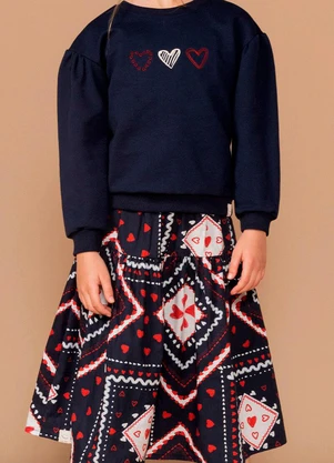 Bugbee - Conjunto Infantil Casaco Moletom e Saia Azul - BUGBEE