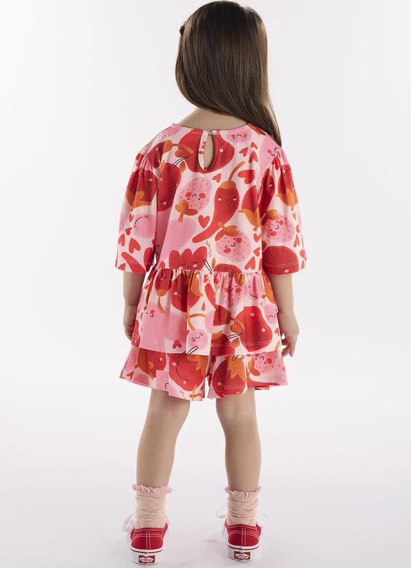 Três e Já - Conjunto Infantil com Blusa e Short Rosa 2