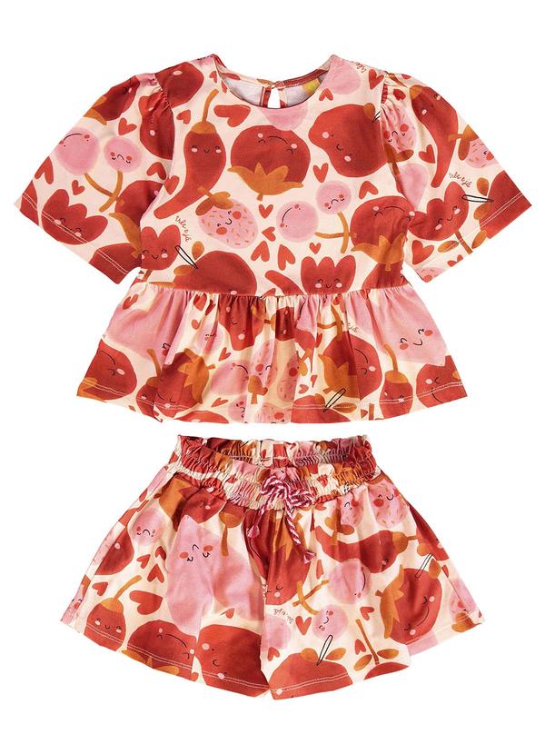 Três e Já - Conjunto Infantil com Blusa e Short Rosa 3