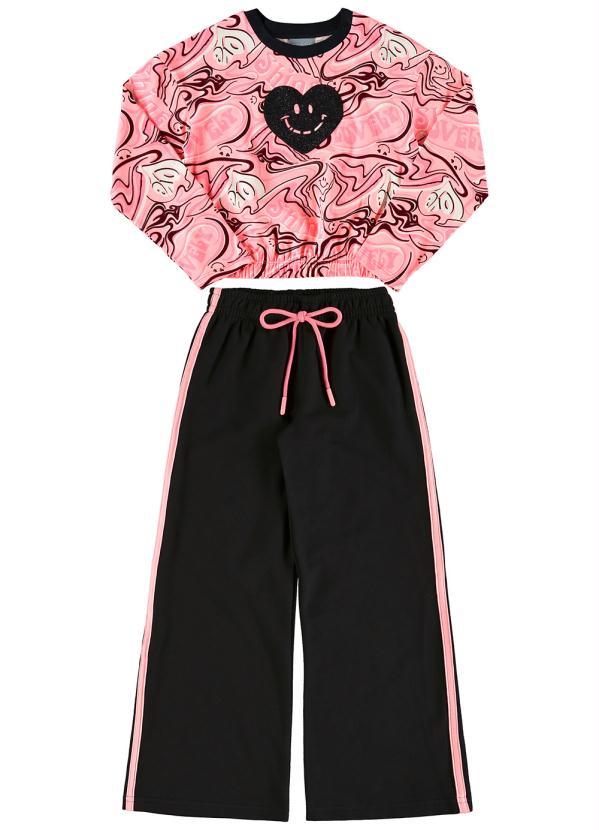 Quimby - Conjunto Infantil Cropped e Calça Pantalona Rosa 3