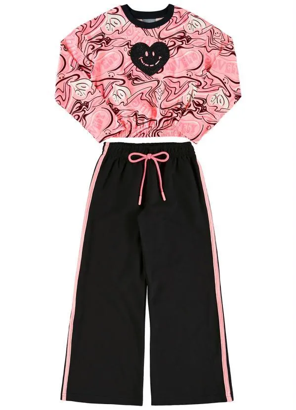 Quimby - Conjunto Infantil Cropped e Calça Pantalona Rosa 3