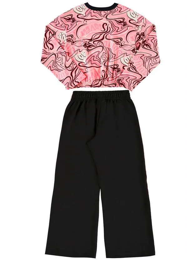 Quimby - Conjunto Infantil Cropped e Calça Pantalona Rosa 4