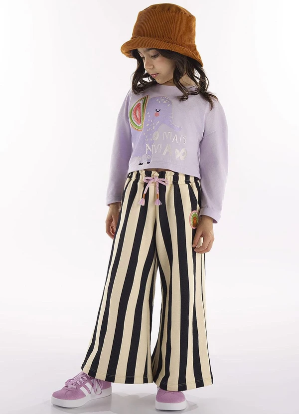 Três e Já - Conjunto Infantil Cropped e Calça Roxo