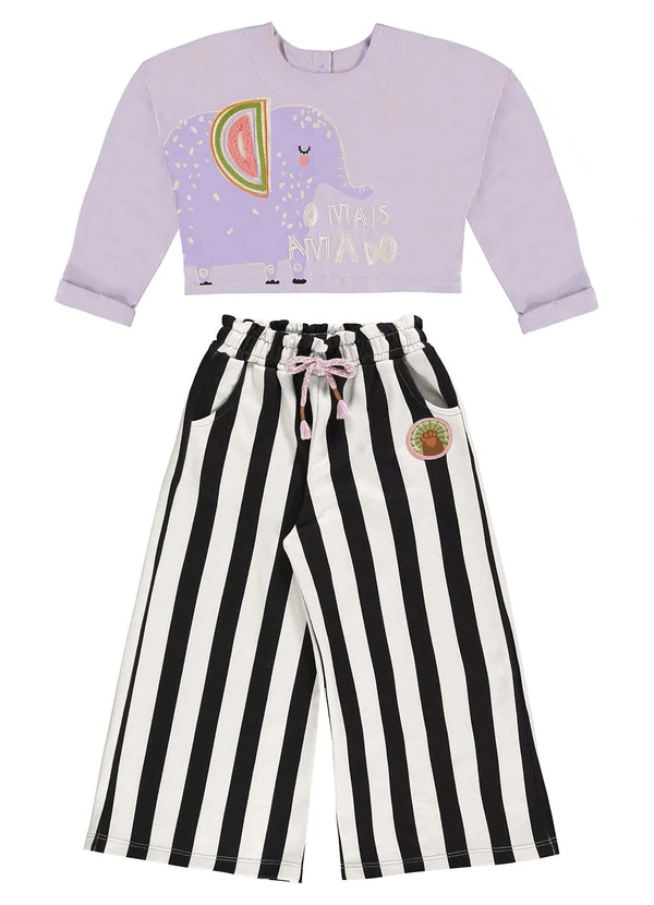 Três e Já - Conjunto Infantil Cropped e Calça Roxo 3
